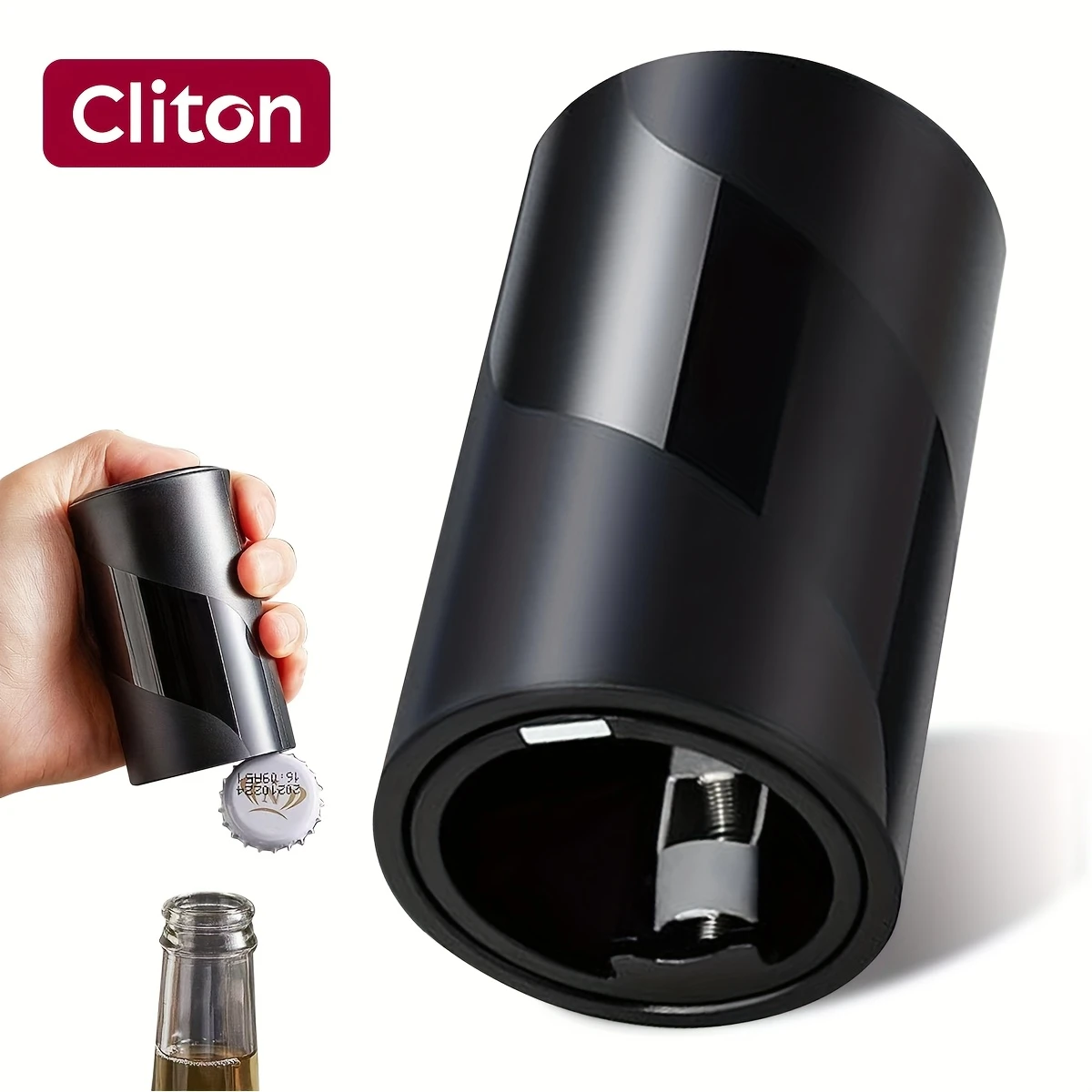 Heavy-Duty Automatic Bottle Opener - Push-Down-Pop-Off One-Touch Operation, Manual Beer & Soda Cap Remover, Portable Opener for Home, Bar, Camping, Parties - No Power Needed, Easy-Clean ABS Construction, Party Essentials, Sleek Cylindrical Design