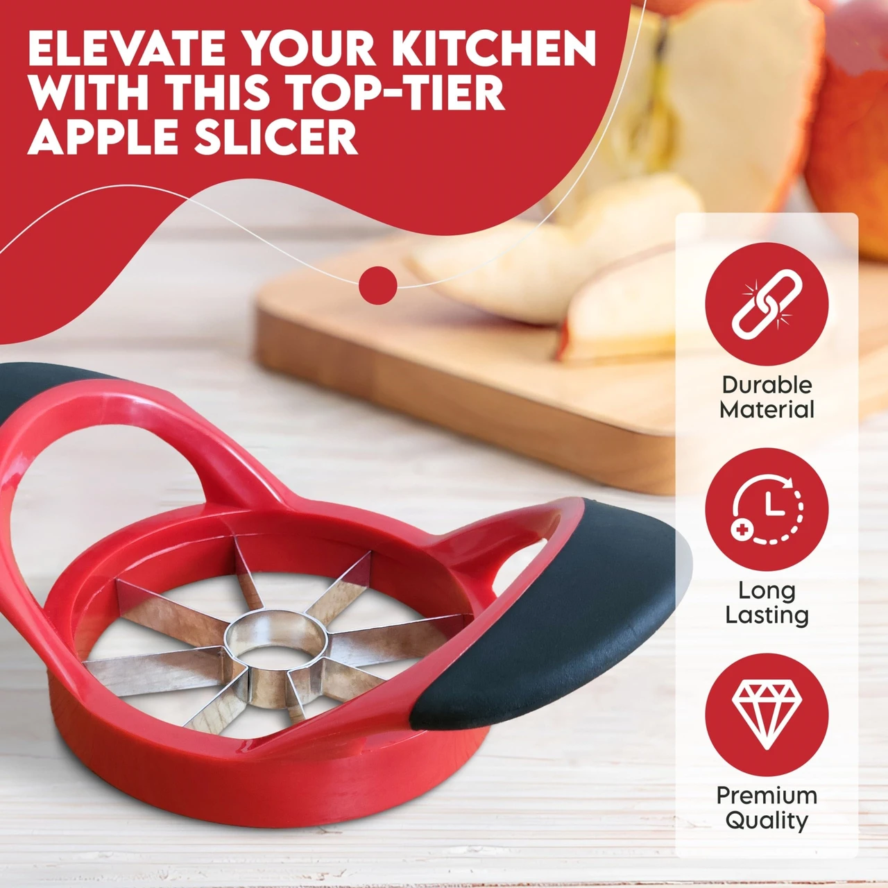 Apple Slicer Tool with 8 Sharp Blades - 1count 8slot Stainless Steel Ergonomic Red & Design, Durable Kitchen Gadget for Efficient Apple Slicing, Perfect for Home Cooking & Baking, Apple Slicer for Kitchen, Baking Essentials, Modern Kitchenware