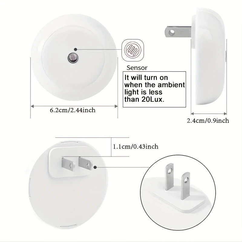 plug-in light-controlled sensor smart night light with dusk-to-dawn sensor light control switch. Suitable for corridors, bedrooms, children's rooms, kitchens, stairs. Ideal as Christmas, Thanksgiving, Valentine's Day, New Year gifts