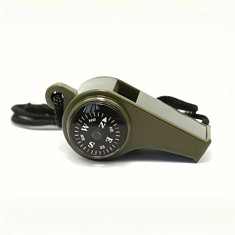 1 Olive Green 3-in-1 Emergency Survival Whistle with Compass, Thermometer & Lanyard - Durable PP Material, Perfect for Camping, Hiking & Outdoor Adventures, Camping Accessories