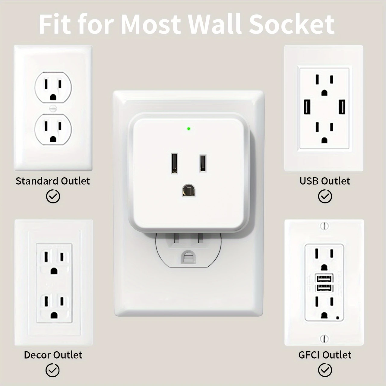 Mini Multi-Plug Wall Outlet Extender, 5-Outlet Splitter with Three-Way Design, Travel Essential Socket for Home Office Cruise, White, Power Adapter, Power Strip