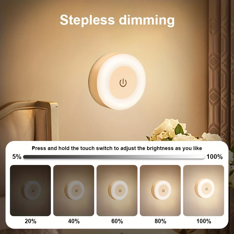 Adjustable LED Night Light, 3 Color Options - Touch Control, Magnetic Wall Mount Design, Suitable for Indoor Use (Hallway, Kitchen, Bedroom, Shoe Cabinet), Rechargeable Lithium