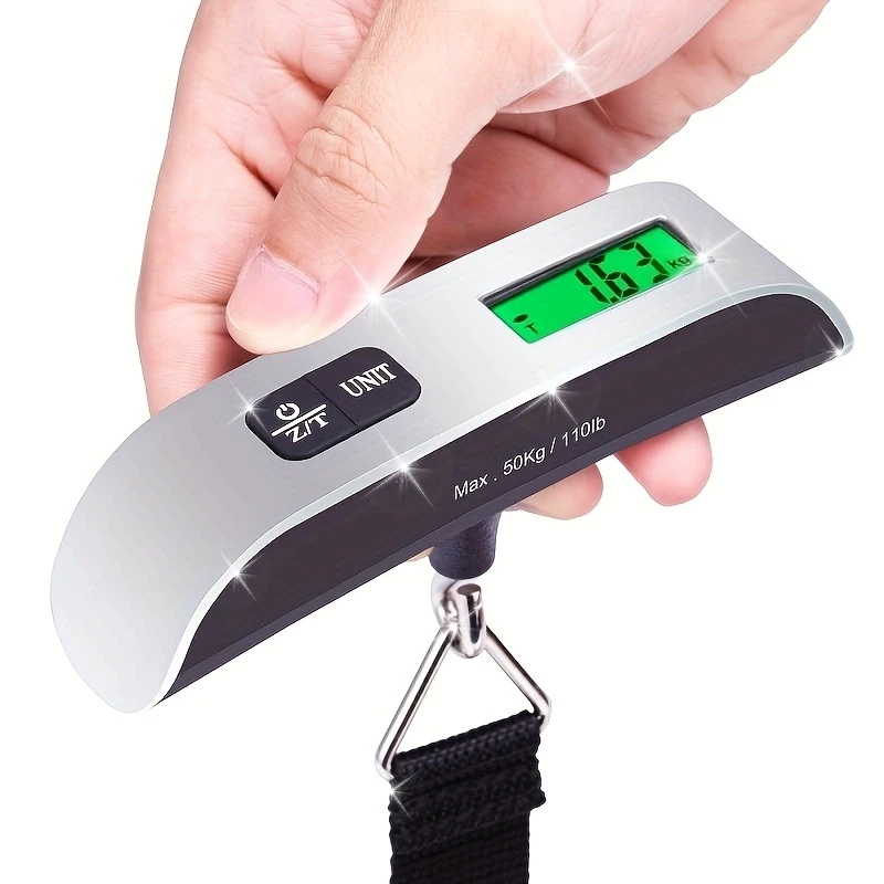 110lb/50kg Accurate Digital Handheld Luggage Scale | Compact Portable Travel Scale with Backlight LCD Display, Easy-to-Read Weight, Auto-Zero, Tare Function, Battery-Operated Design, Batteries Included - Essential for Travelers and Shoppers