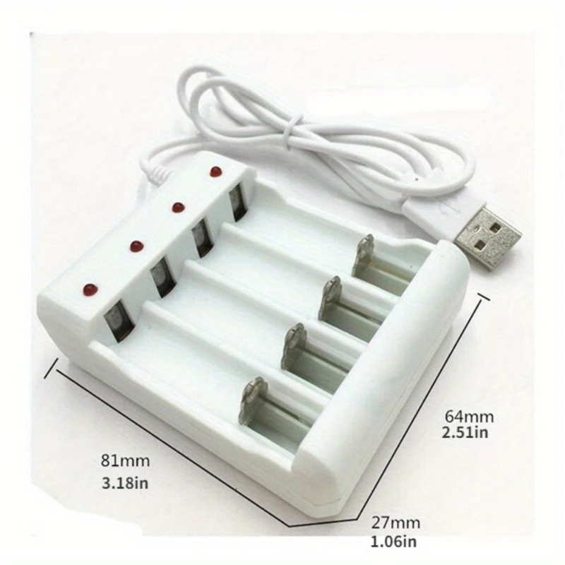 Fast-Charging USB Battery Charger with 4 Slots - Smart, Compatible with AA/AAA & Lithium Rechargeable Batteries, 1pc, Charger