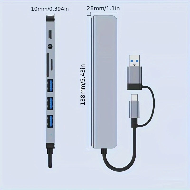 8-in-1 USB 3.0 Hub for Laptops & Desktops - Type-C Docking Station with Multi-Port Simultaneous Use, High-Speed Scaling, CD/TF Card Reader, Keyboard, Mouse, Hard Drive, and Fan Connections, Docking Station for Laptop