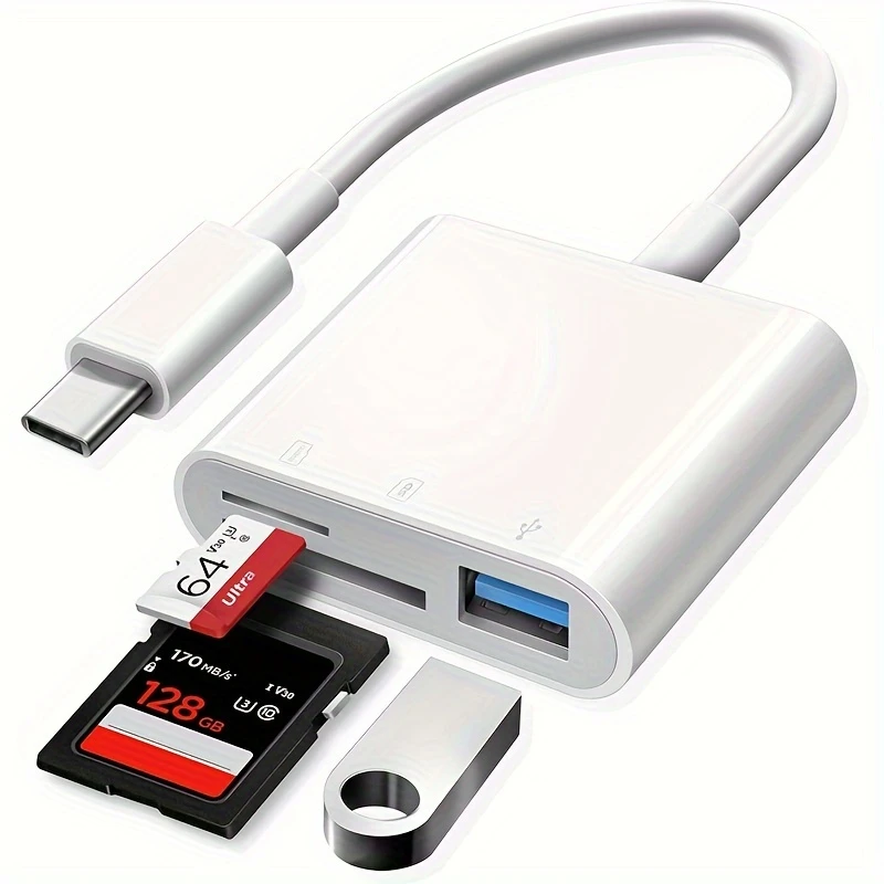 3-in-1 USB-C SD Card Reader - Fast Transfer & Plug & Play for iPhone 15/16, for iPad Pro, for MacBook Air/Pro, Chromebooks, Dell XPS, for S10/S9 & More Devices, USB C to SD TF Memory Card Reader., Data Transfer, Device Compatibility, Compact