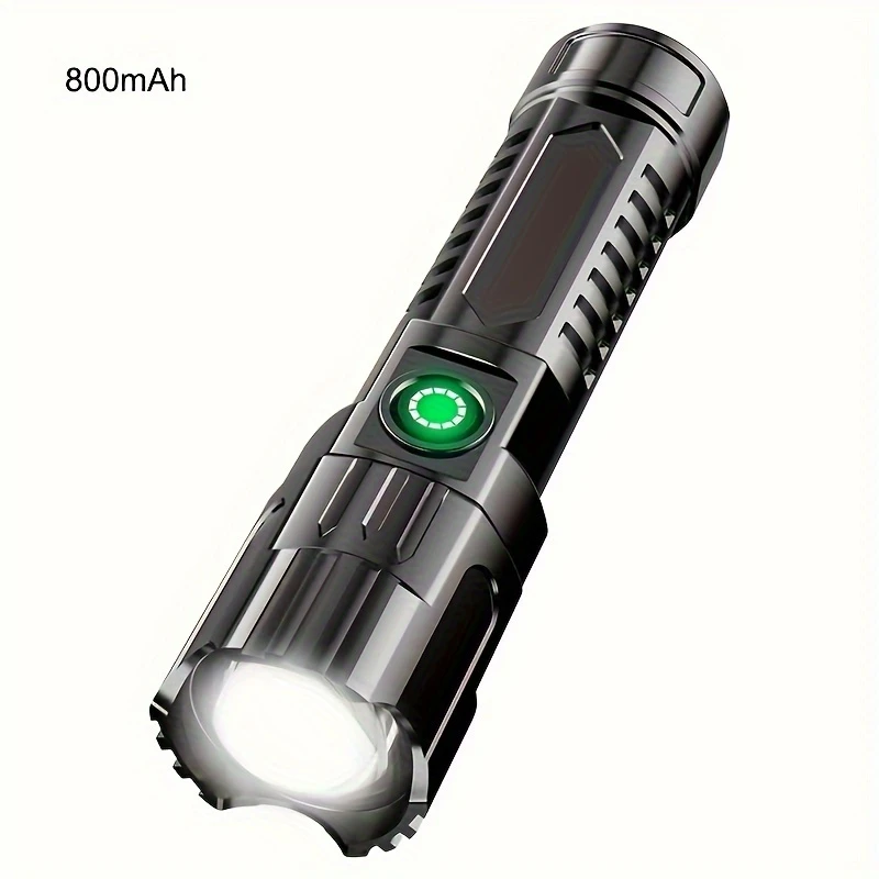 1pc LED Zoom Flashlight, Multi-functional Outdoor Telescopic Light, USB Rechargeable, 800mAh Lithium Battery, Non-Waterproof, for Camping, Fishing, Hunting, Climbing, Adventure, Emergency