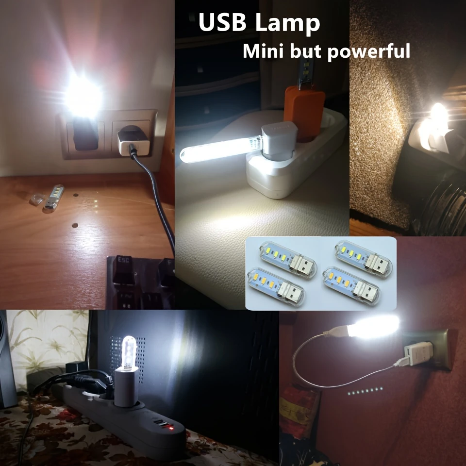 Compact 8-LED USB Flashlight - Portable, Ultra-Bright Work Light with Polished Metal Finish for Outdoor Hiking, Reading, and Emergency Use - Compatible with PC, Laptop, Notebook Power Banks