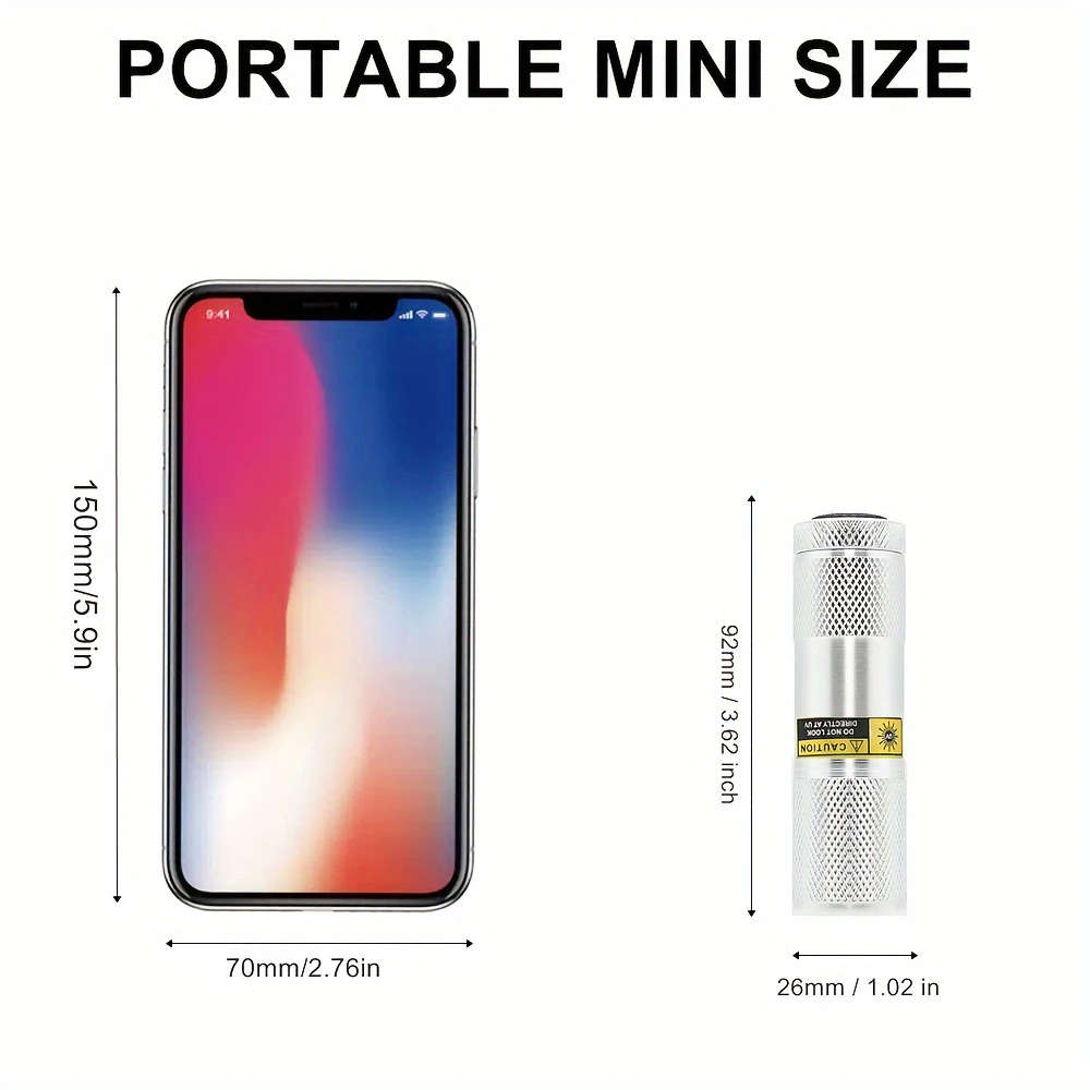 9 LED UV Light 395-400nm LED UV Flashlight - Portable Mini Torch for Curing Money Ore, Moldy Food Detection, Pet Stains, Cat Tinea, Invisible Ink Marker, Without Battery, Uv Light For Money, Pet Stain Removal, Compact Design