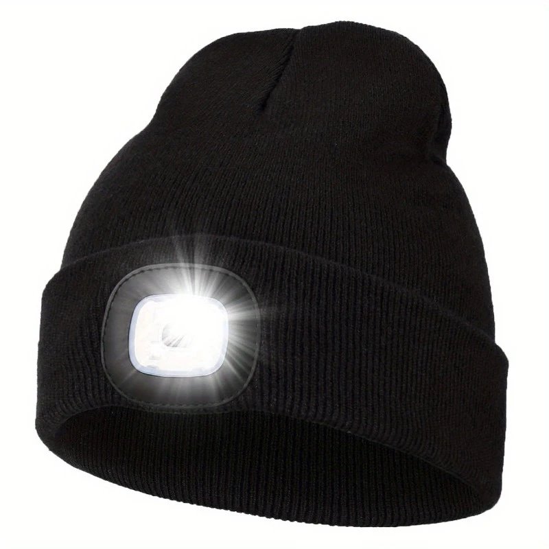 1pc Unisex Knitted Beanie Hat with LED Light | 4 LED Lights, Button Cell Powered, Hands-Free Headlamp Cap for Night Walking, Fishing, Camping, Hunting, Acrylic Material, Fall/Winter Season