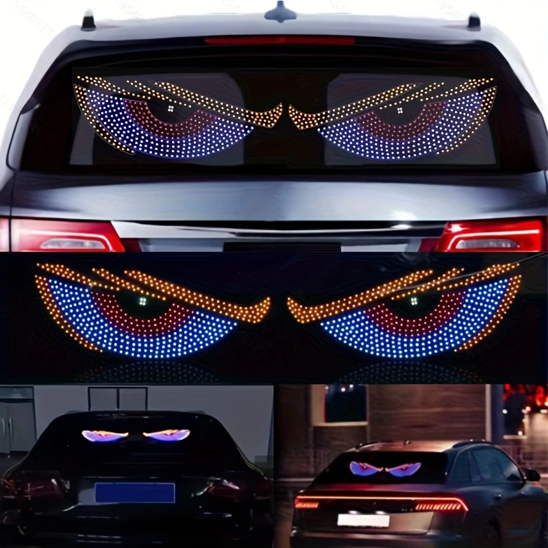 1pc Led big eyes screen car wireless Three-Color display car rear window Led light Devil's Eye adapt to all types of vehicles