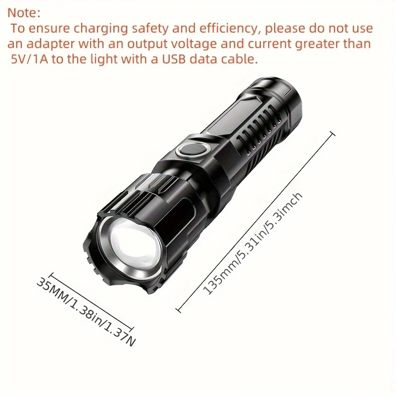 Super Bright Flashlight | USB Rechargeable, Telescopic Zoom, Wide Beam, Handheld, Adjustable Spot, 150 Lumens, 200M Range, Ideal for Outdoor Lighting, Exploration, Work, And Emergency Lighting
