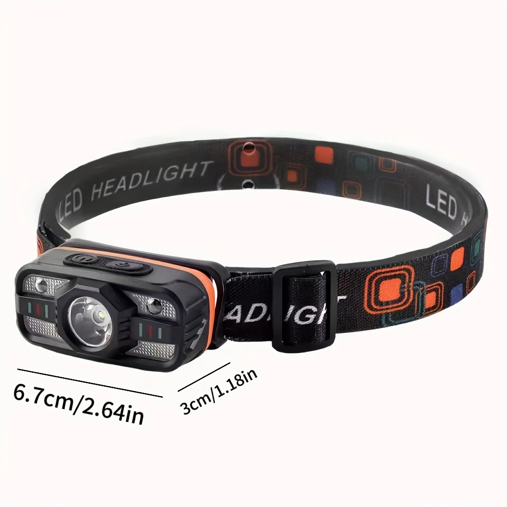 Ultra-Bright LED Headlamp with USB Rechargeable 500mAh Battery, 3 Adjustable Modes & Portable Design – Perfect for Camping, Fishing, Outdoor Emergencies, and Holiday Gifts (Black, Orange, Gray), Camping Headlamp