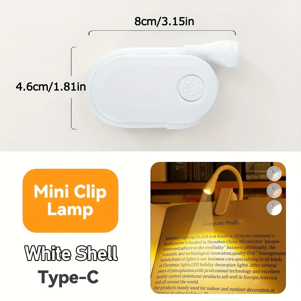Portable Clip-On Book Light with Adjustable Brightness in Three Colors, C-Type USB Rechargeable, 360-Degree Foldable LED Soft Light Reading Lamp, Suitable for Bedrooms, Bedside, Study, Creative Gift Table Lamp, And Small Night Light.