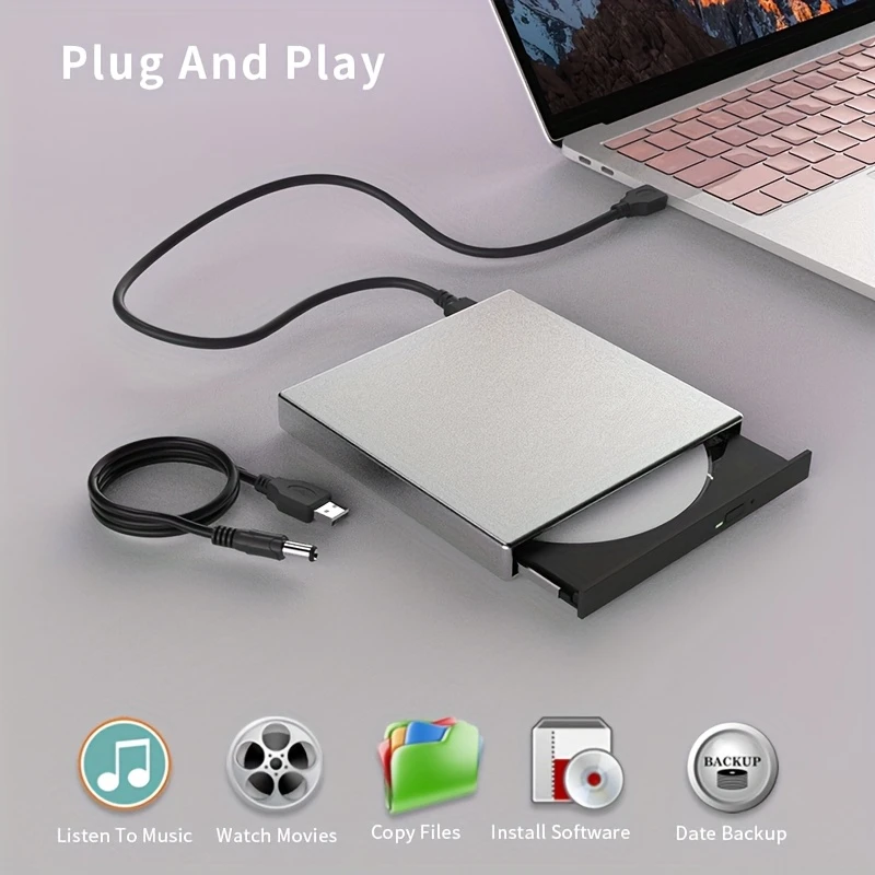 External CD DVD Drive, USB 2.0 Slim Protable External CD-RW Drive DVD-RW Burner Writer Player for Laptop Notebook PC Desktop Computer