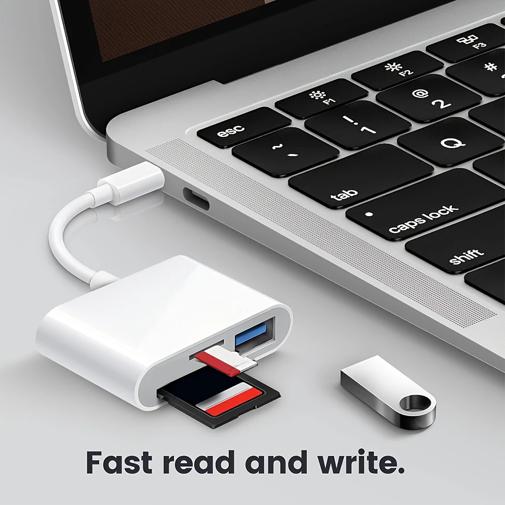 USB Type-C Card Reader for SD, TF, and Micro SD Cards – Fast Transfer Speed, Compact Design, Compatible with Smartphones, Tablets, and Laptops, Portable Data Transfer | Sleek White Design | Durable Cable, Smart Card Reader