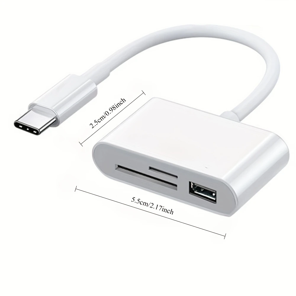 3-in-1 USB Type-C Card Reader for SD, TF, and Micro SD Cardsesign | Durable Cable, Smart Card Reader