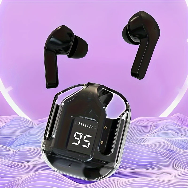 Wireless Earbuds Transparent TWS Silicone In-Ear Sports Gaming Headphones with HIFI Stereo Sound & LED Display - Perfect Gift for Birthday/Christmas/Girlfriend