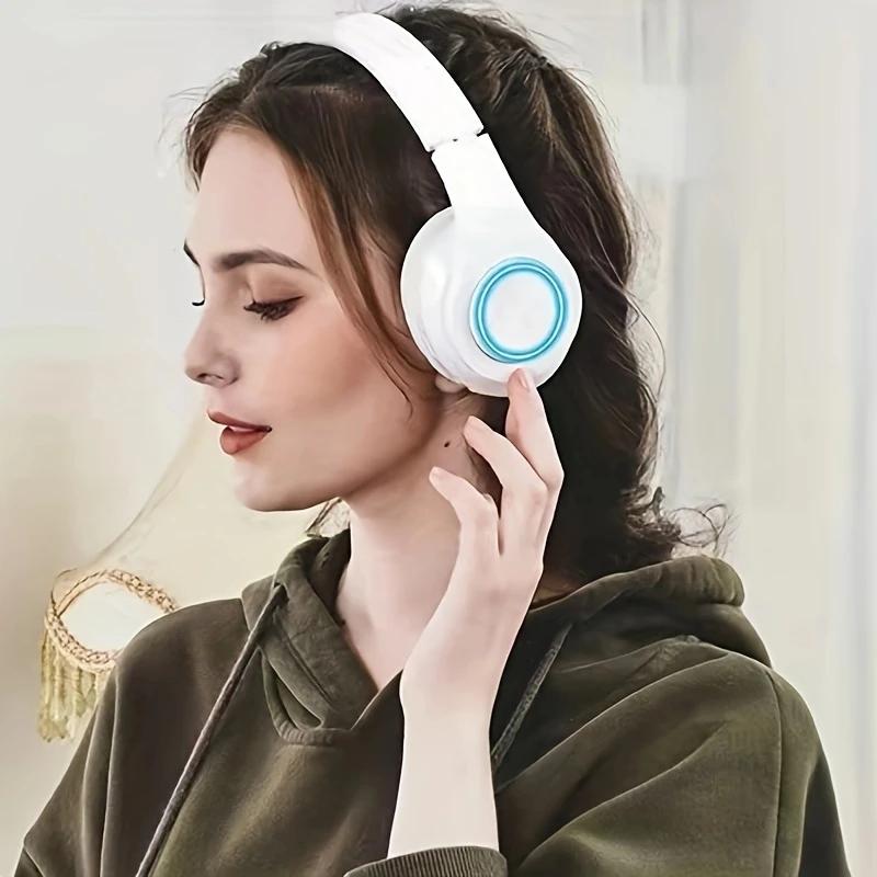 Wireless Luminous Earphone Headwear, Foldable & Retractable, 3.5mm Jack, Condenser Mic, Push Button Volume Control, Non-Waterproof, for Cellphones, USB Type-C Charging, 150mAh Rechargeable Battery, 2.5W-14W, Anime Theme, for Exercise - No Charger Included