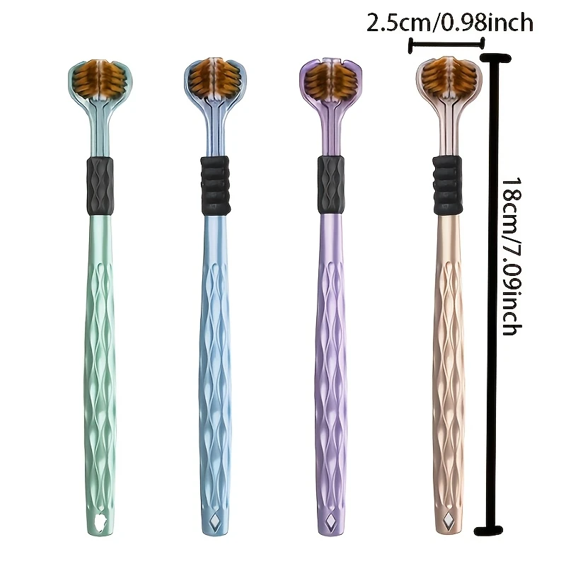 4pcs Ergonomic Manual Toothbrush Set | Equipped with 3-Sided Brush Heads, Golden Volcanic Bristles, Soft Grip - Suitable for Adults