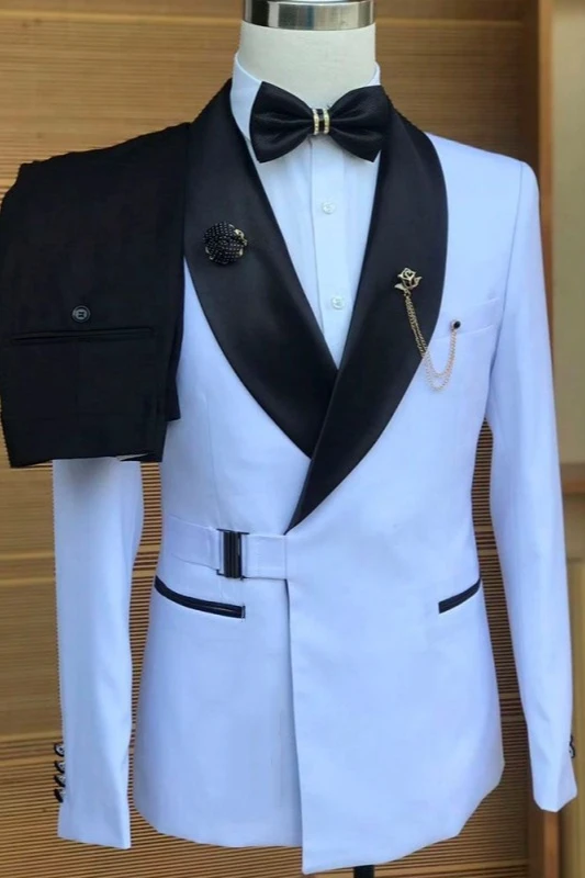 Sean Fancy White Shawl Lapel Slim Fit Best Fitted Wedding Men Suits