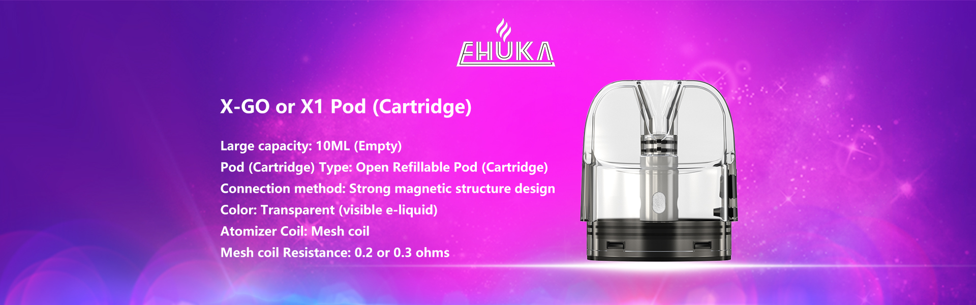 EHUKA X-GO X1 MOD Cartridge Pod Vape Accessories Open Type Replaceable Refillable E-liquid 10ml
