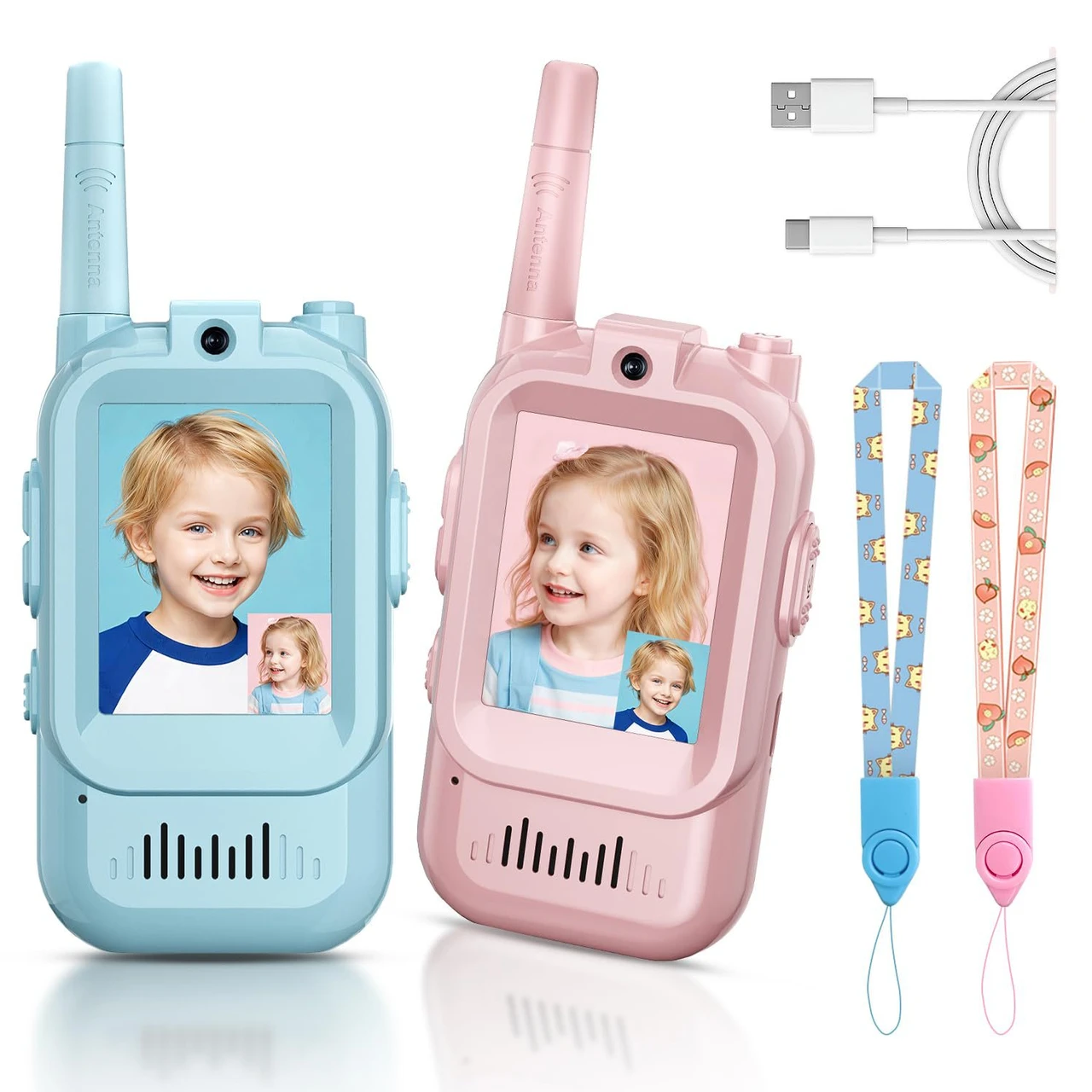 Video Walkie Talkies for Kids, 2 Counts Handheld Rechargeable Video Intercom Kids Walkies Talkies, Indoor Outdoor Toys for Family Games, Outside, Camping, Hiking for Boys Girls
