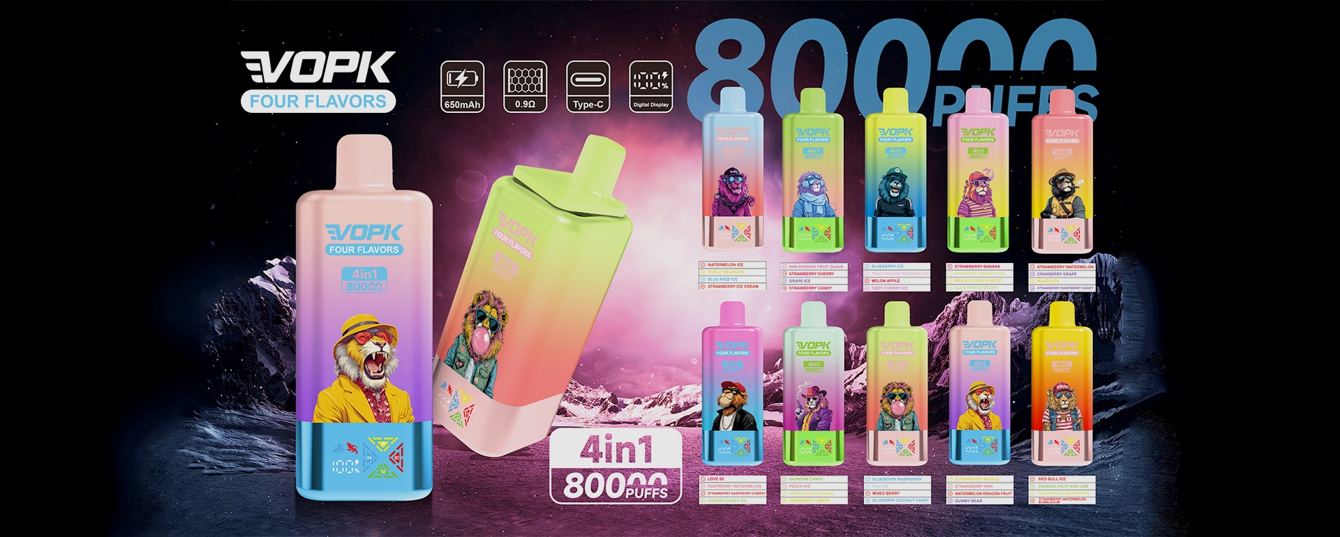 VOPK Four 4in1 Flavors 80000 Puff Disposable Vape With Smart display Vaper Pen Long-lasting
