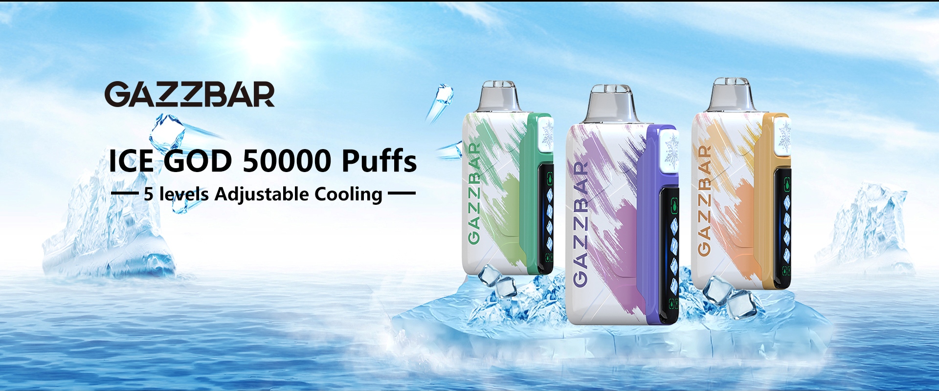 GAZZBAR Ice God 50K 50000 Puff Disposable Vape 5 Levels Adjustable Coolness With Smart Display