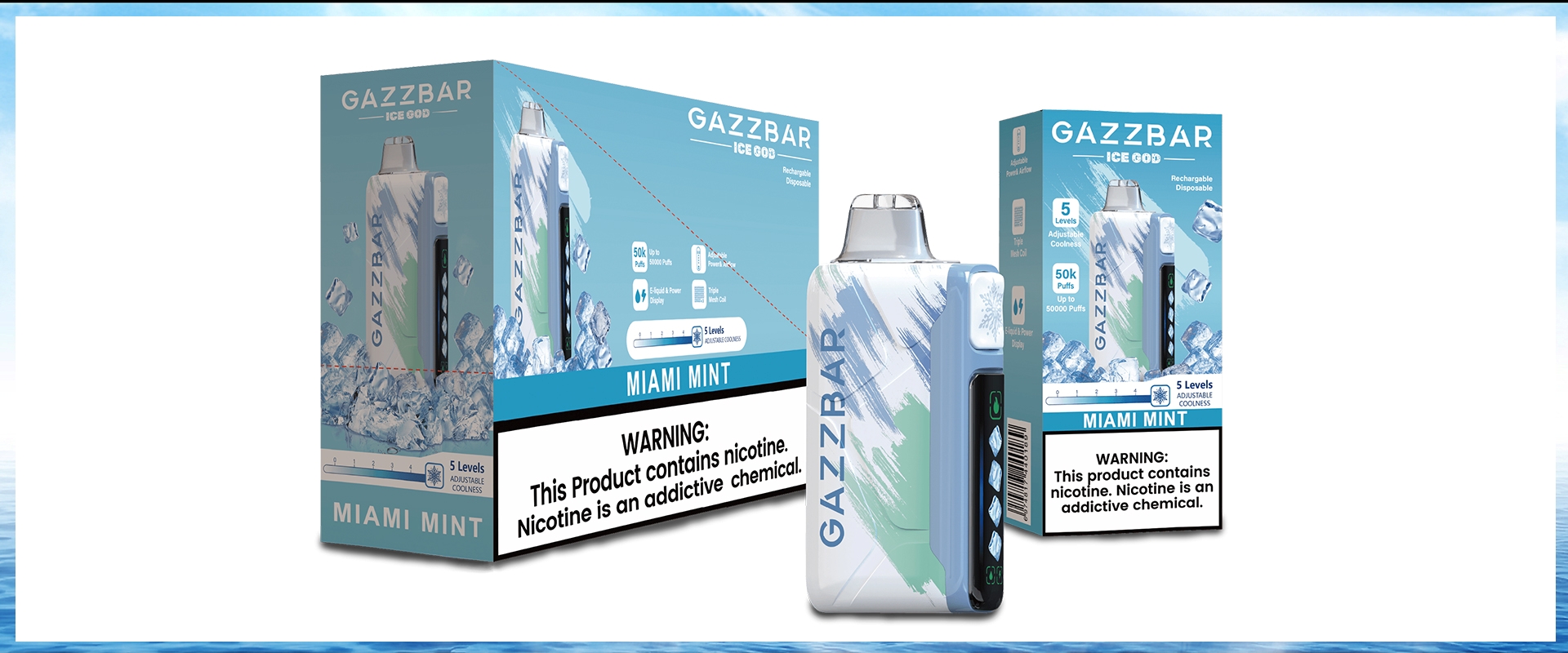 GAZZBAR Ice God 50K 50000 Puff 5 Levels Adjustable ice Disposable Vape With Smart Display