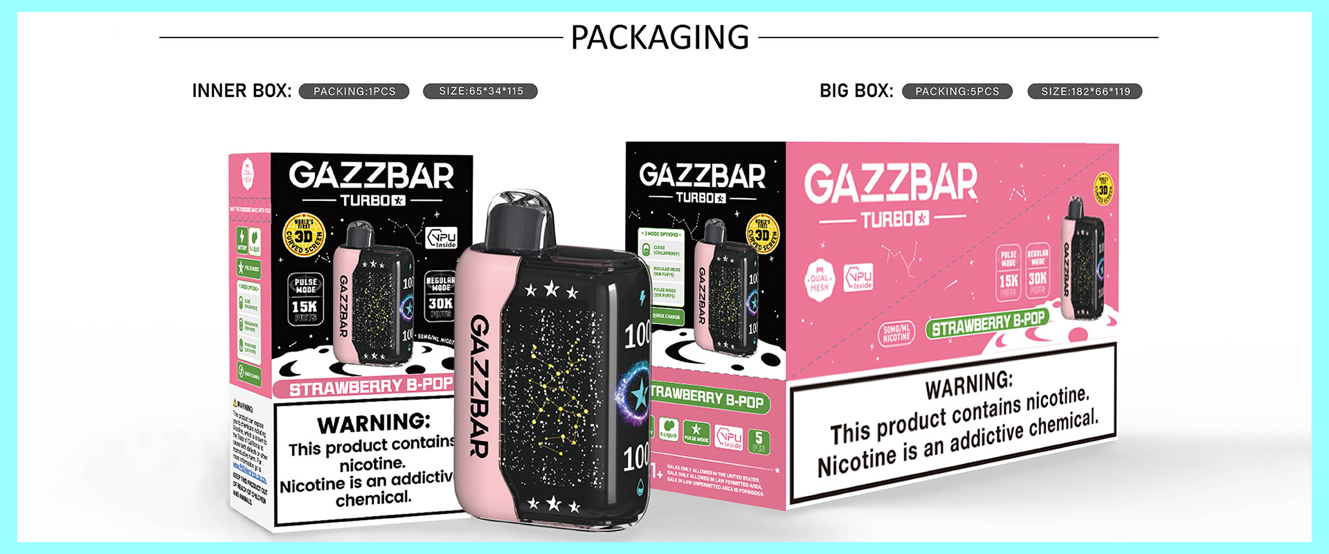 GAZZBAR Turbo 30K Puff Dual Mode Disposable Vape Pulse 15K Vaper With Curved Screen Smart Display