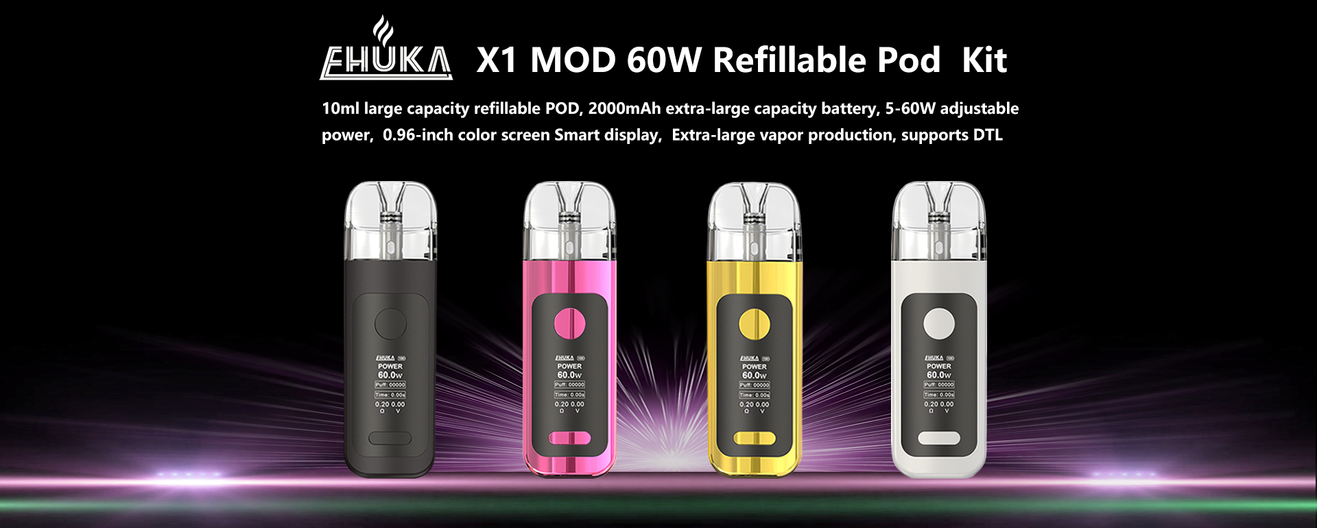 EHUKA X1 60w MOD Vape Kit 10ml Large Capacity Refillable Cartridge And Replaceable Pod Vaper