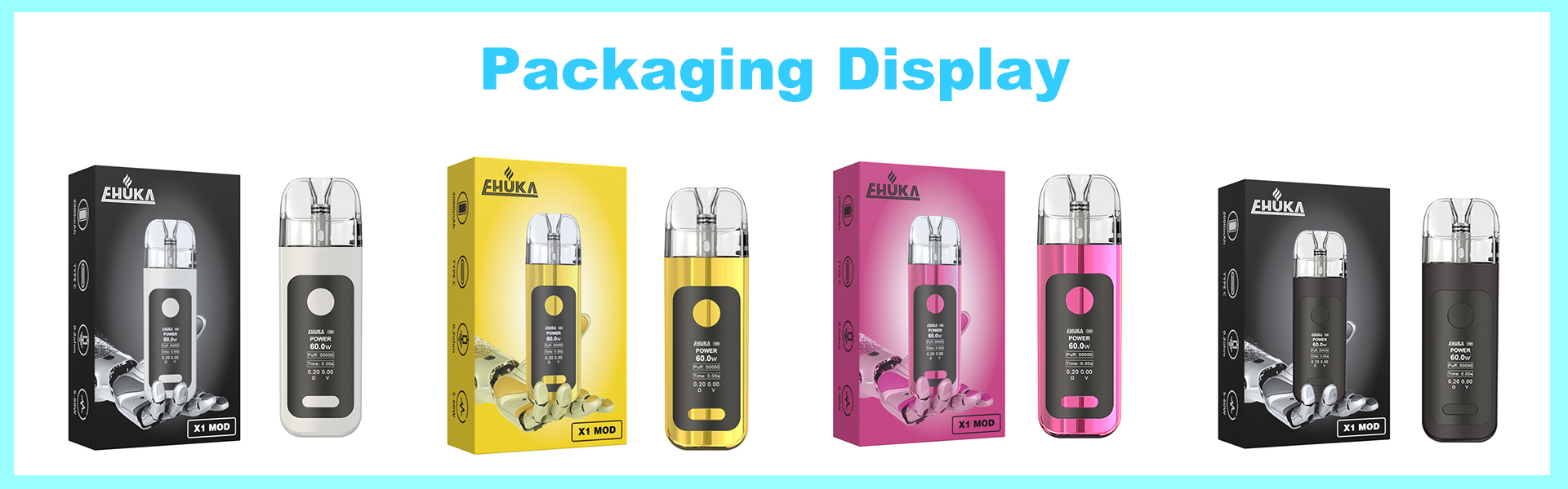 EHUKA X1 60w MOD Vape Kit 10ml Capacity Refillable Replaceable Pod 2000mAh Smart E Cigarette