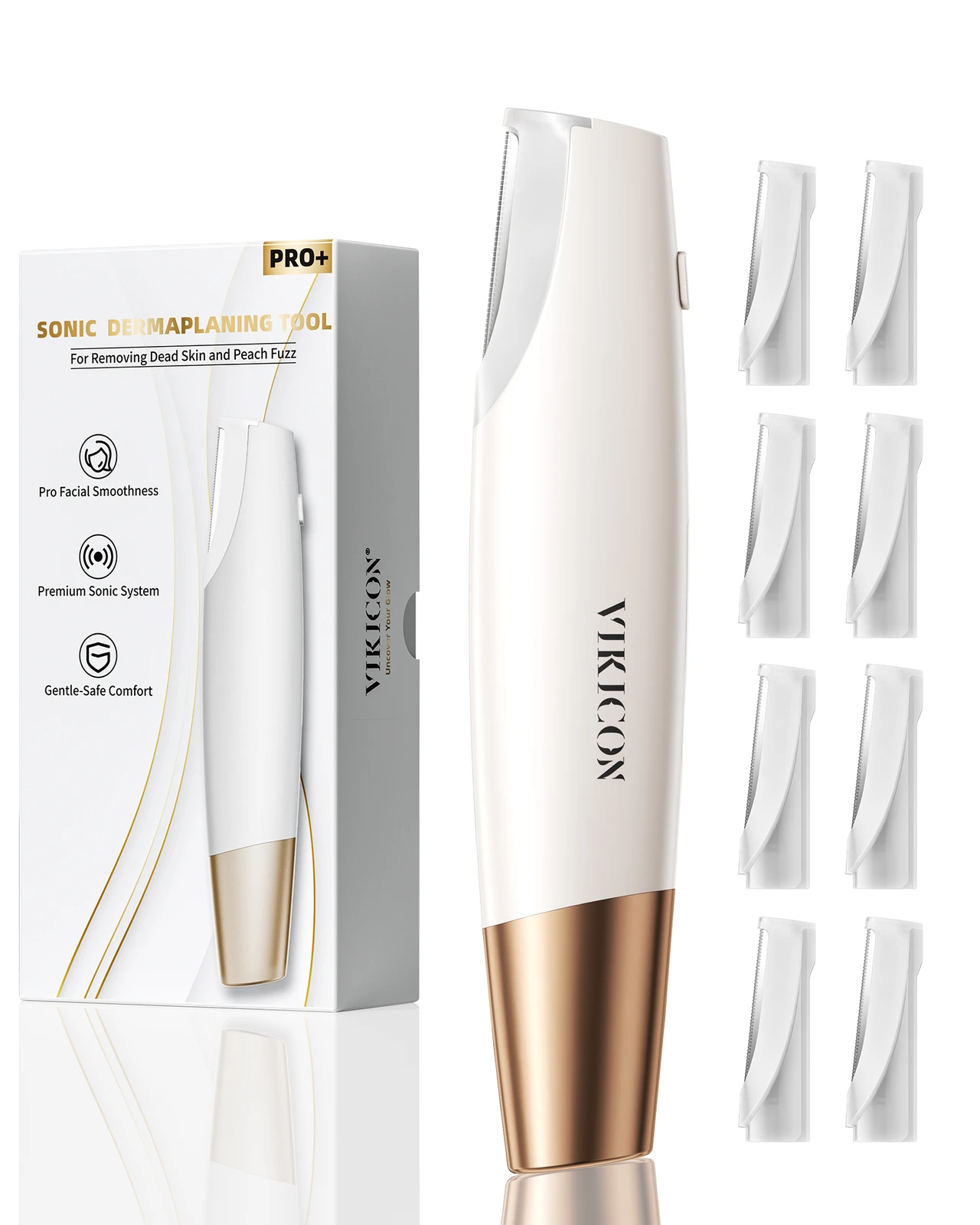 Sonic Dermaplaning Tool for Women Face - Smooth Skin, Rechargeable Dermaplane Razor for Face, Non-Irritating Facial Hair Remover & Exfoliating, 8 Refill Blades Included, Ideal Gifts for Women - White