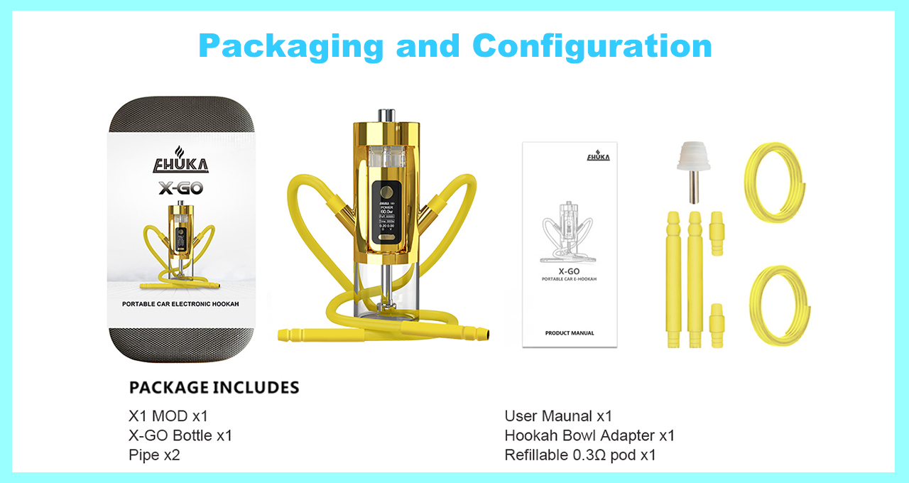 EHUKA X-go E Hookah Vape 10ml Large capacity POD Replaceable  Refillable Cartridge E Shisha