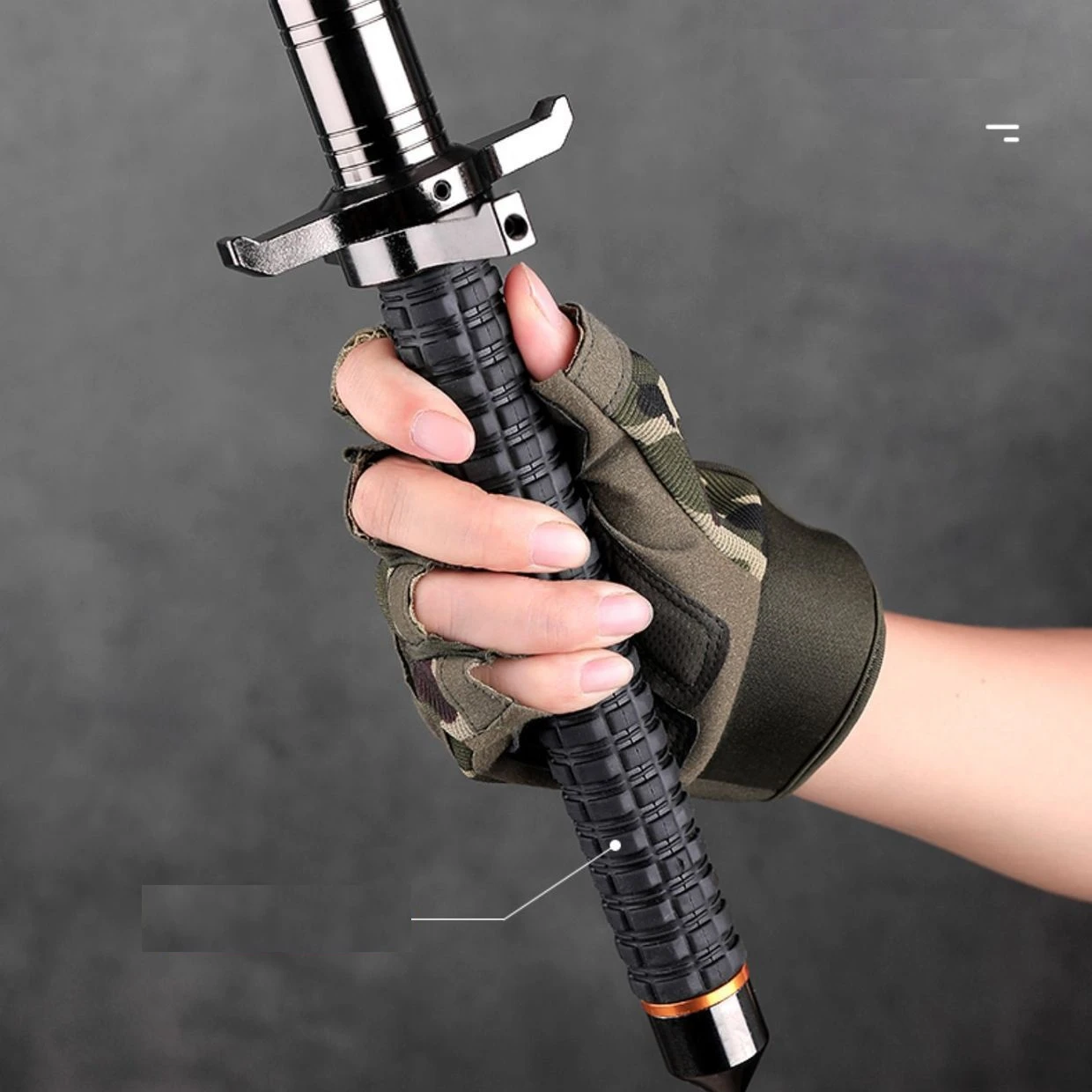 32-inch telescopic steel baton with crossguard and window-breaking device, suitable for self-defense and survival