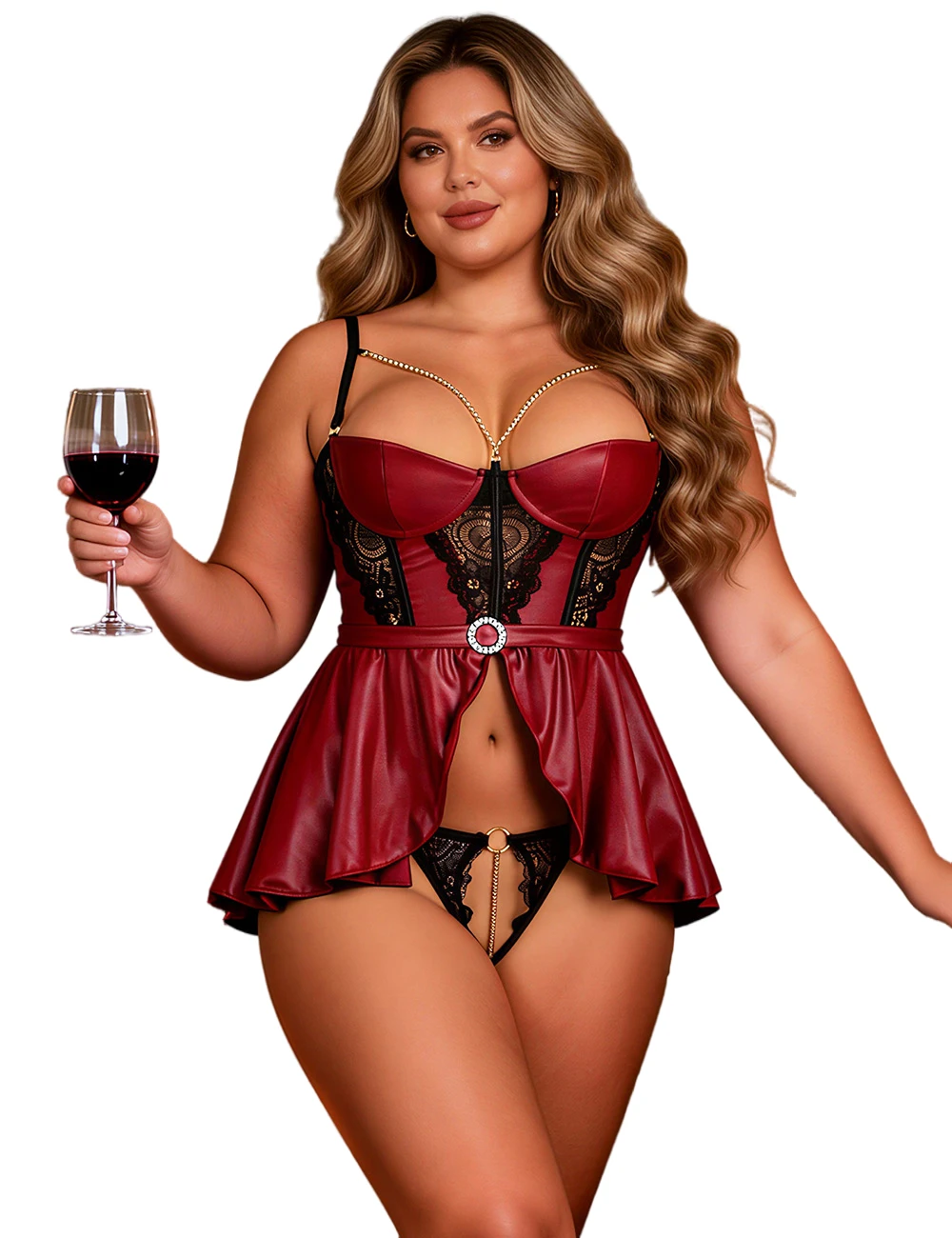 Sexy Lingerie Hot Sale, Plus Size Elegant Black Lace Hanging Neck Perspective Sexy Babydoll,-FREE SHIPPING!-R81275