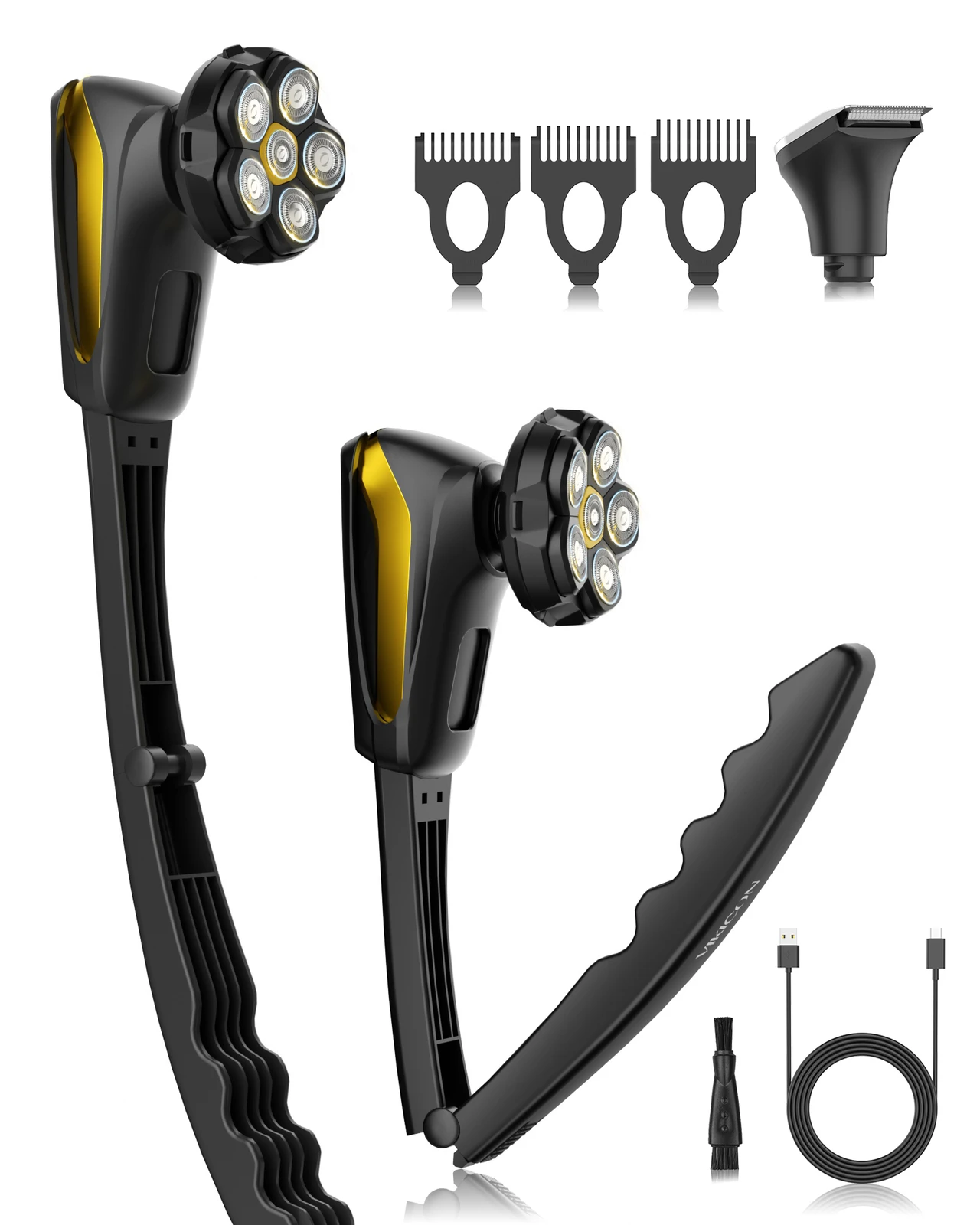 Back Shaver for Men: Long Foldable Handle Back Razor for Men with 6D Fast & No-Scratch Shaving - 2 in 1 Waterproof Electric Full Body Hair Trimmer&Groomer Kit - Back Hair Removal Birthday Gift for Man