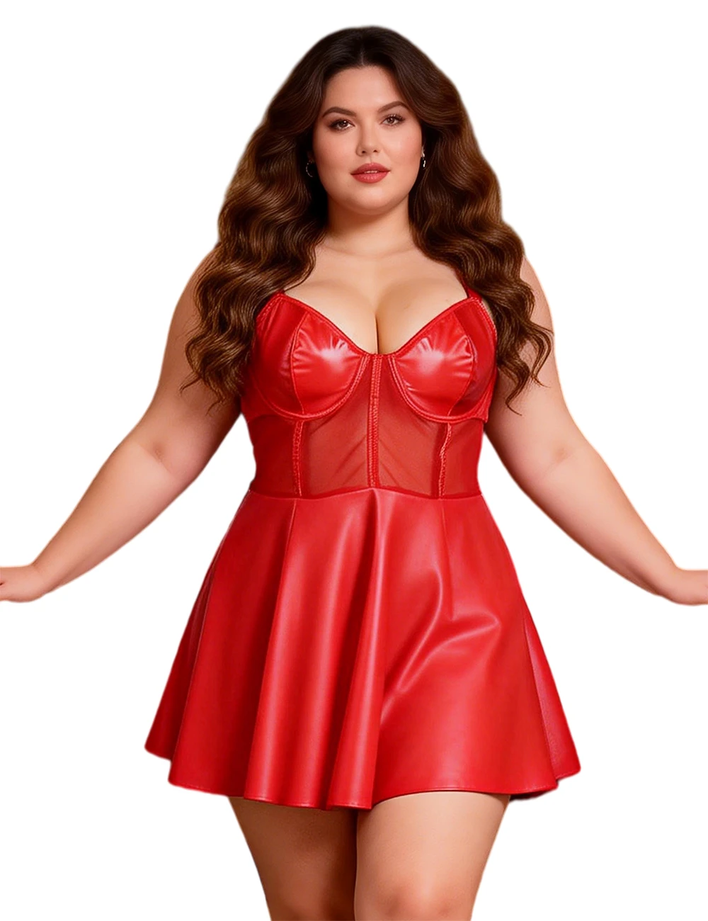 Sexy Lingerie Black PU Leather Sexy Lace Hollow Out Bodysuit-R81378