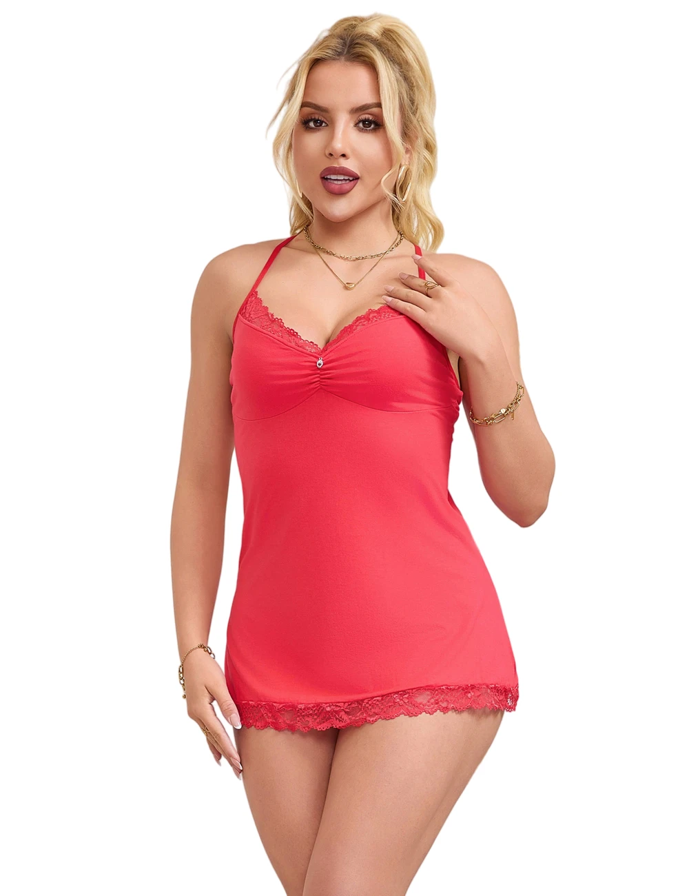 Pajamas & Sleepwear, Sexy Lingerie Hot Sale, Plus Size Black Eyelash Lace Sexy Gartered Lingerie-R81729