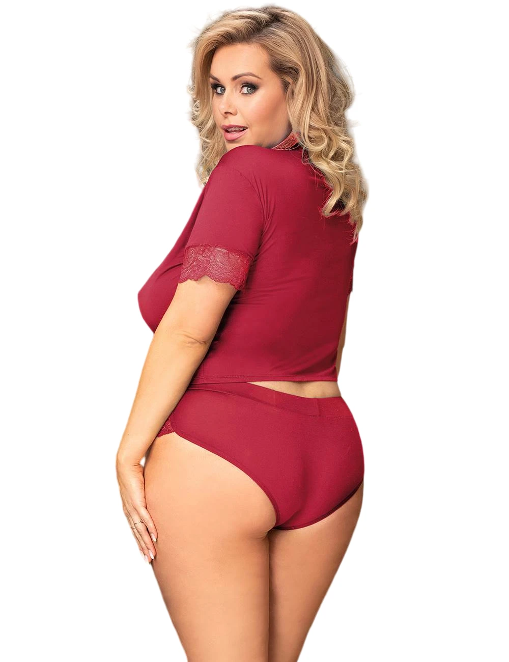 Pajamas & Sleepwear, Sexy Lingerie Hot Sale, Plus Size Black Eyelash Lace Sexy Gartered Lingerie-R80867