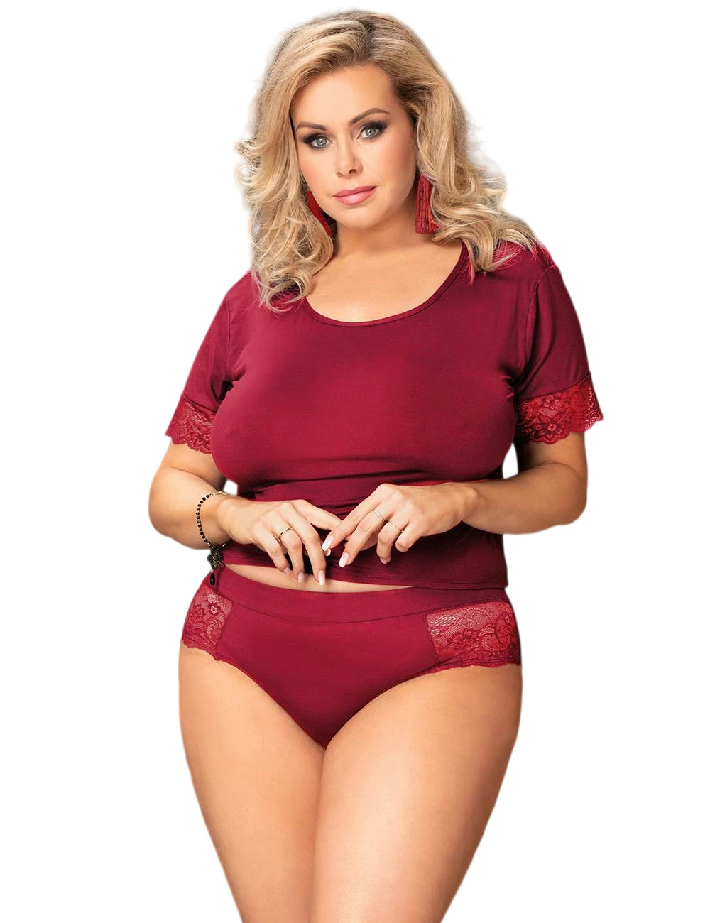 Pajamas & Sleepwear, Sexy Lingerie Hot Sale, Plus Size Black Eyelash Lace Sexy Gartered Lingerie-R80867