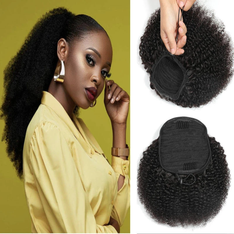 Wavy Curly Ponytail Clip in Knot Hairpiece Afro Kinky for Women