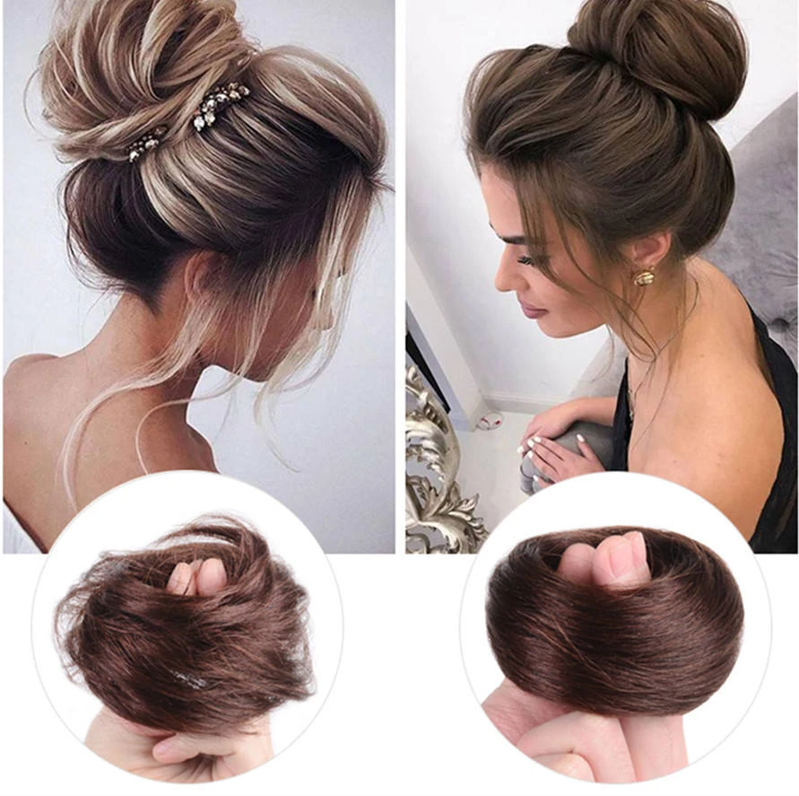 Human Hair Scrunchie With Rubber Band Hair Ring Wrap Extensions