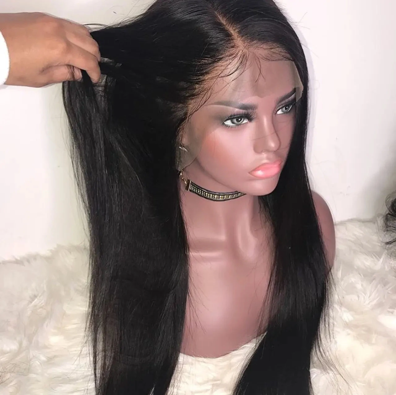Human Hair Virgin Hair Natural Black Lace Long Wig 13''x4''