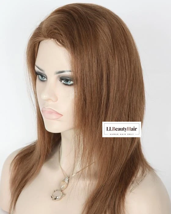 100% Human Hair Virgin Hair Womens Wigs Long 16-20 Inch Wig, Light Golden Brown