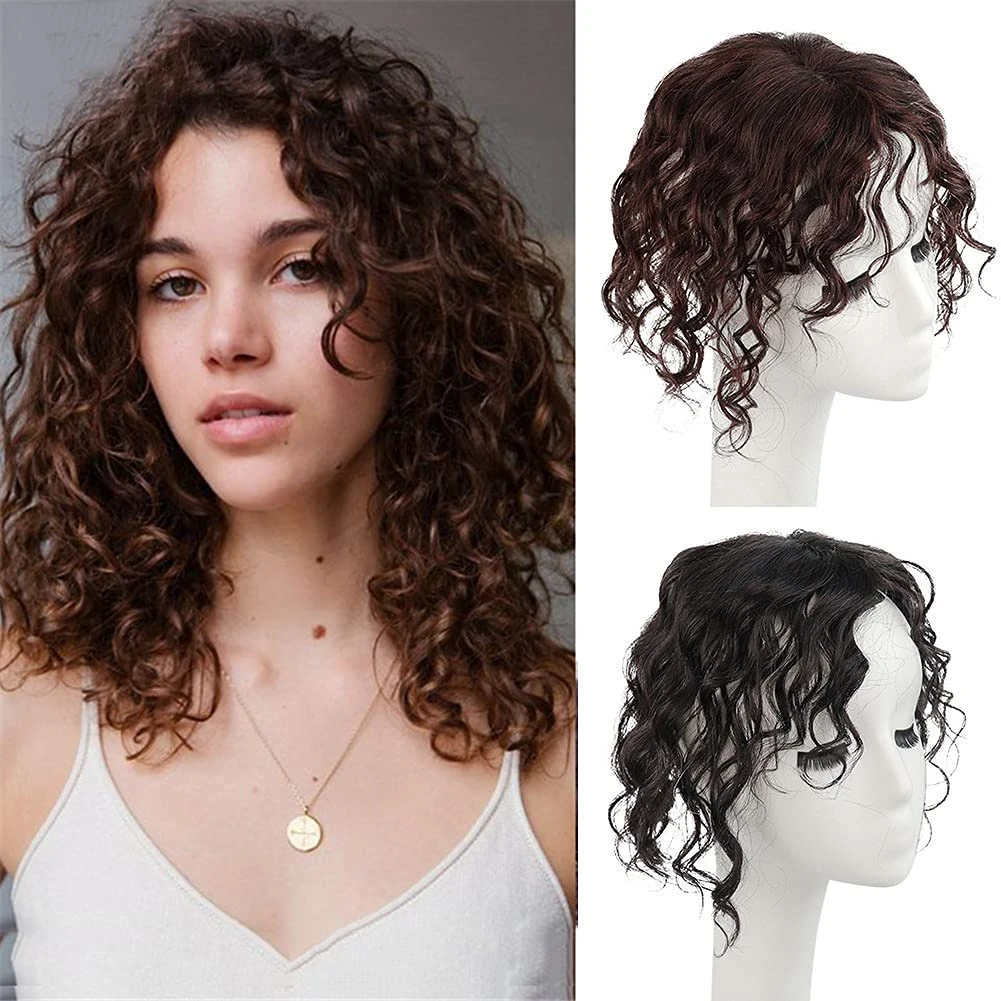 100% Human Hair Skin Curly Hair Flat Topper Hair 14 Inch Wigs For Women