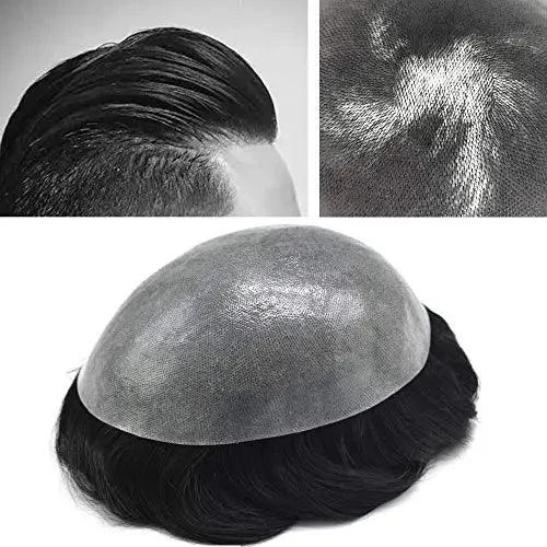 100% Human Hair PAPY Mens Toupee 0.12mm Thin Skin Wigs for Men