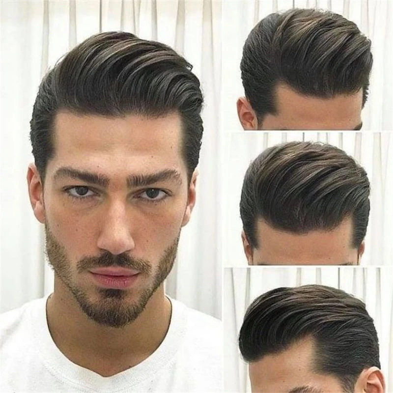 100% Human Hair Mens Toupee TS-3 Fine Mono Invisible Men's Hair Toupee Wave Free Style
