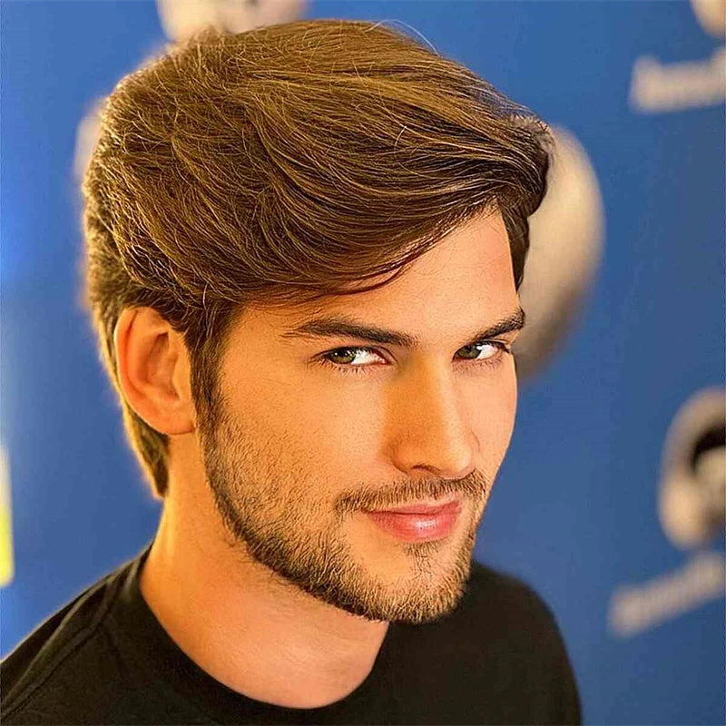 100% Human Hair Mens Toupee D7-3 Mono Natural Human Hair Lace Wig
